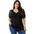 thumbnail image 1 of LapaPlus Summer Plus Size Tops for Women Sequins Lantern Short Sleeve Criss-Cross Pullover Blouse, 1 of 12
