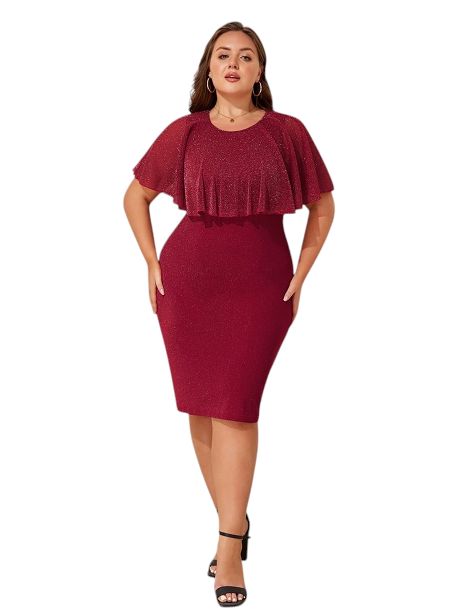 LapaPlus Wine Red Bodycon Dress, Elegant Ruched Midi Evening Gown for  Women, Party Dress (Sizes 0XL-5XL) - Walmart Business Supplies