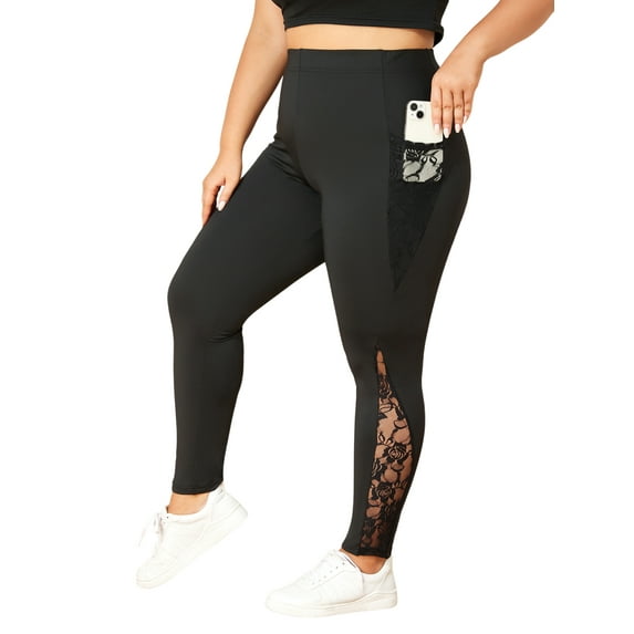 LapaPlus Women Plus Size Leggings with Pockets XL-6XL Full Length Stretch Skinny Lace Pants