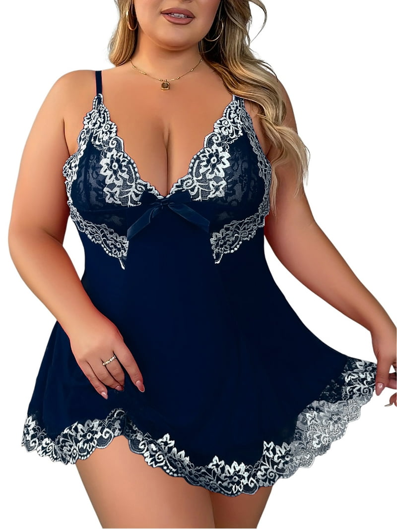 LapaPlus Women Plus Size Lingerie Lace Chemise Babydoll Sleepwear