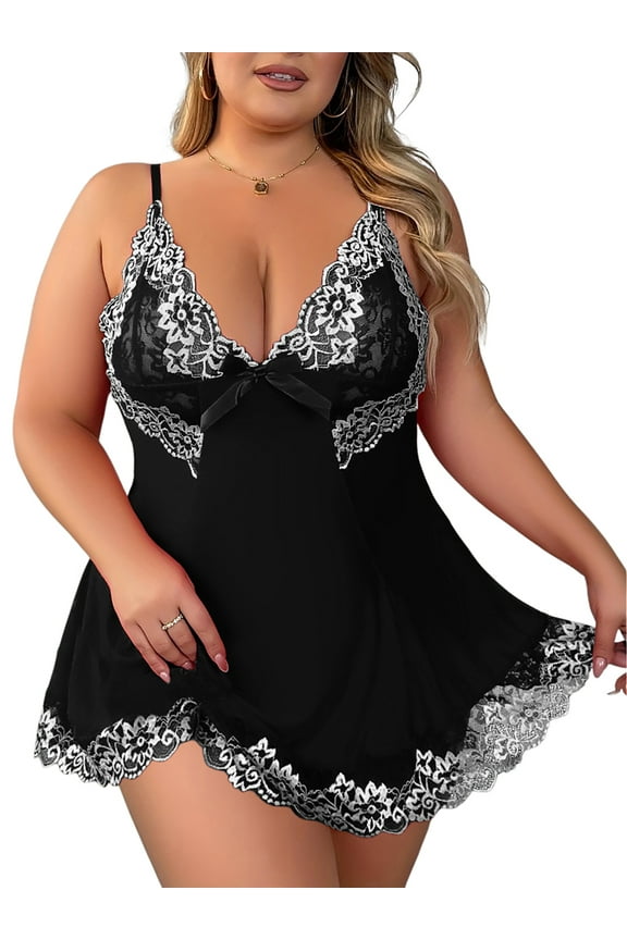 Women Plus Size Lingerie Lace Chemise Babydoll Sleepwear XL-5XL
