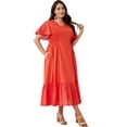 thumbnail image 1 of LapaPlus Women's Plus Size Dress XL-6XL Summer Vacation Short Sleeve Smocked Ruffle Midi Dresses with Pockets, 1 of 15