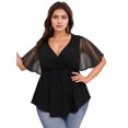 thumbnail image 1 of LapaPlus Women's Plus Size Elegant V-Neck Mesh Tunic Top - Breathable Wedding Guest Blouse, Summer Casual Short Sleeve T-Shirt for Cocktail Party, 1 of 6