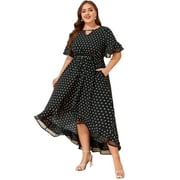 LAPAPLUS Women's Plus Size Summer Maxi Dress - Polka Dot Breathable Gauze A-Line Dress with Elastic Waist, Butterfly Sleeves & Pockets | Beach, Cocktail, Holiday Party Dress (L-5XL)
