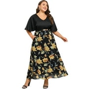 LAPAPLUS Women Plus Size Summer Dress 2025 Boho Floral Maxi with Cascading Ruffles Dress for Beach Wedding, Vacation
