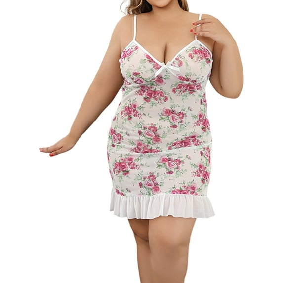 LapaPlus Womens Plus Size Nightwear Mesh Floral Sleeveless Chemise Nightdress