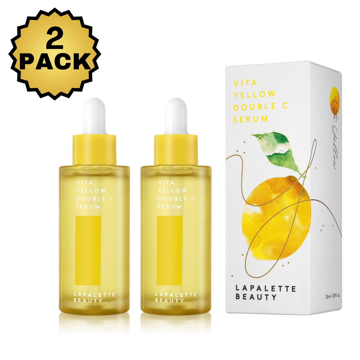 Lapalette Beauty Vita Yellow Double C Serum 2-Pack – Brightening Vitamin C Serum for Radiant Skin (35ml x 2)