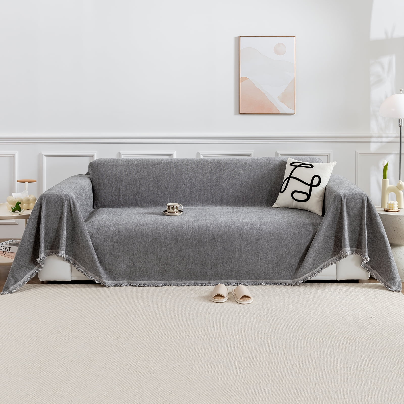 Lapalife 1 Piece Chenille Sofa Blanket Cover 71''x 102'' Soft Sofa Slipcover Chairs Sofas Bed Cover for Bedroom Living Room, Gray