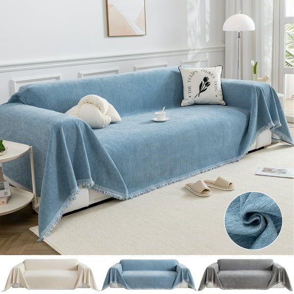 Lapalife 1 Piece Chenille Sofa Blanket Cover 71''x 134'' Soft Sofa Slipcover Chairs Sofas Bed Cover for Bedroom Living Room, Blue