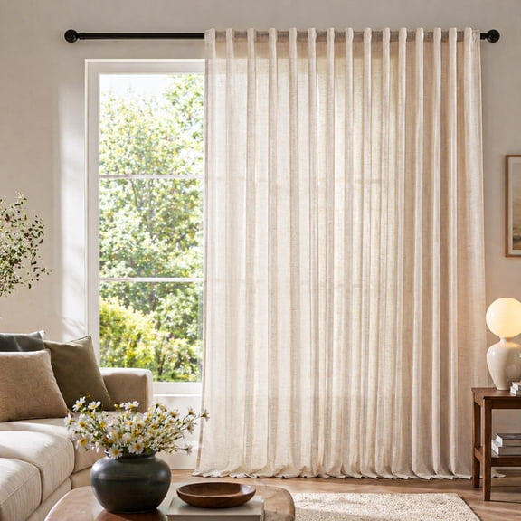 Lapalife 100 Inch Extra Wide Linen Textured Curtains for Bedroom Living Room, Semi Sheer Light Filtering Rod Pocket & Back Tab Farmhouse Neutral Window Drapes, 1 Panel, 100"x 84"