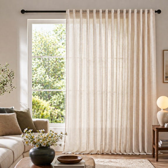 Lapalife 100 Inch Extra Wide Linen Textured Curtains for Bedroom Living Room, Semi Sheer Light Filtering Rod Pocket & Back Tab Farmhouse Neutral Window Drapes, 1 Panel, 100"x 96"