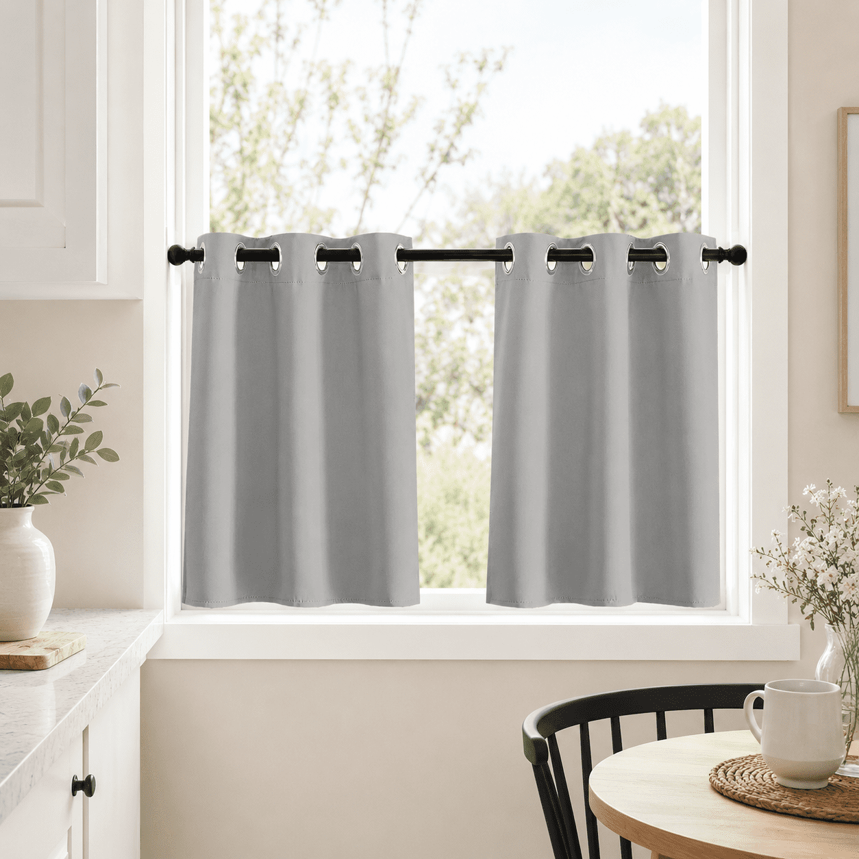 Lapalife 2 Panel Blackout Kitchen Curtains, Grommet Short Window Curtains for Kitchen Bathroom Cafe, Gray, 33"x 36"