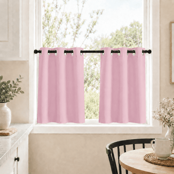 Lapalife 2 Panel Blackout Kitchen Curtains, Grommet Short Window Curtains for Kitchen Bathroom Cafe, Pink, 33"x 24"
