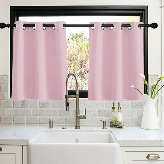 Lapalife 2 Panel Blackout Kitchen Curtains, Grommet Short Window Curtains for Kitchen Bathroom Cafe, Pink, 33"x 36"
