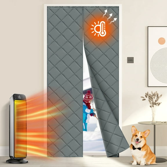 Lapalife 2 Panels Cotton Thermal Door Screen Draft Stopper Cover, 35"x 82" Magnetic Thermal Curtains for Winter, Thermal Insulated Door Curtain for Doors