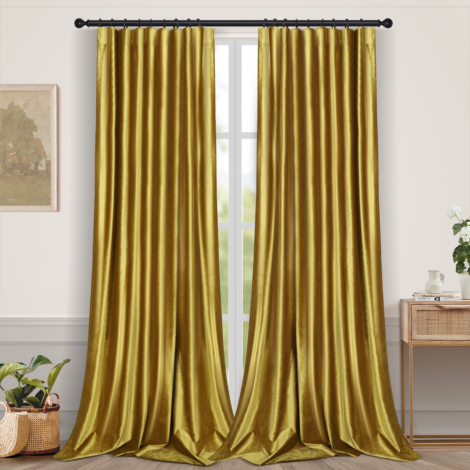 Lapalife 2 Panels Crushed Velvet Blackout Curtains, 96 inches Length
