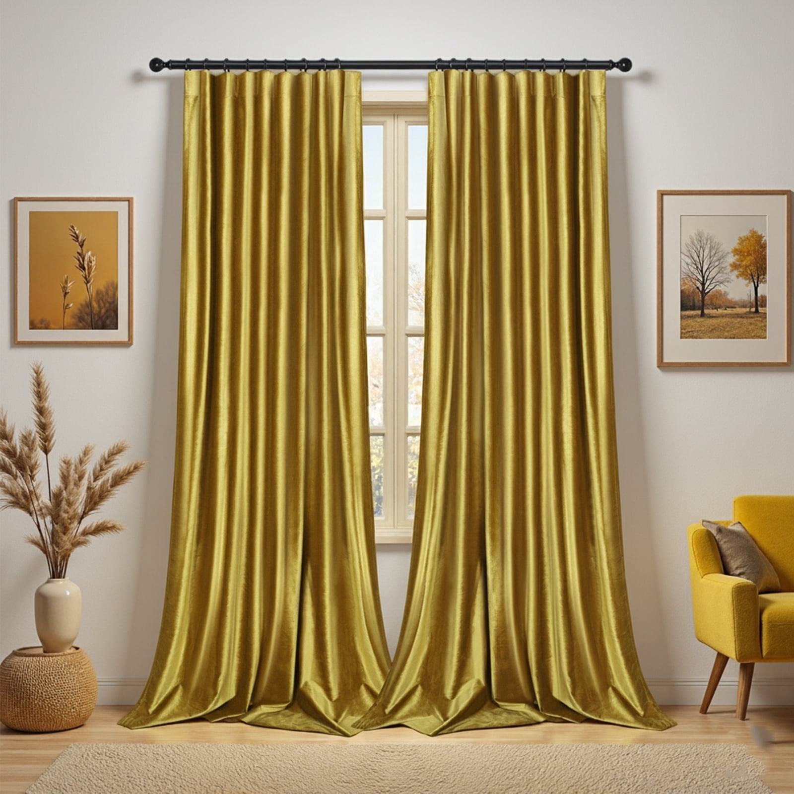 Lapalife 2 Panels Luxury Blackout Velvet Curtains, 84 inches Length Rod Pocket Thermal Insulated Soft Elegant Window Curtains for Bedroom Living Room, Gold
