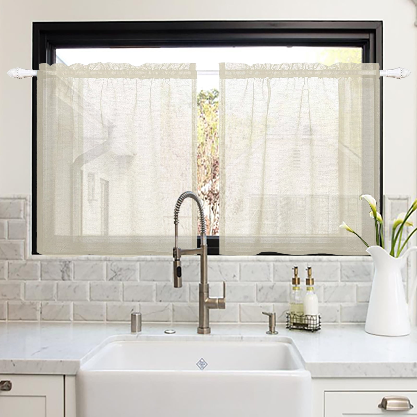 Lapalife 2 Panels Sheer Kitchen Curtains 24 inch Length Tier Curtains ...