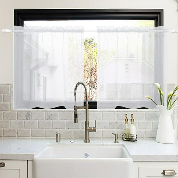 Lapalife 2 Panels Sheer Kitchen Curtains 36 inch Length Tier Curtains Rod Pocket Cafe Curtains Half Window Curtain for Bathroom Small Windows, White