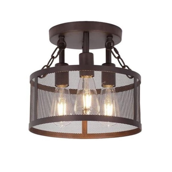 Lapalife 3-Light Industrial Vintage Semi Flush Mount Ceiling Light Fixtures, Black Ceiling Lighting with Metal Mesh Shade Farmhouse Light Fixtue for Bedroom Hallway Kitchen
