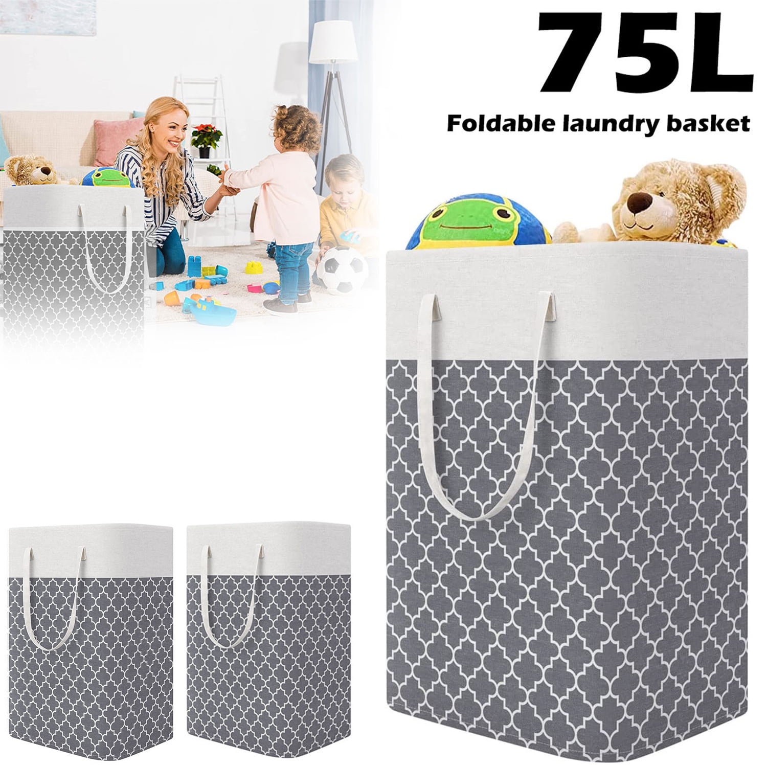 Lapalife 3 Pack Laundry Basket with Handle, 75L Laundry Hamper