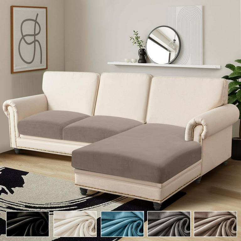 Lapalife 3 Piece Set Velvet Couch Cushion Cover Stretch Sofa Cover for L Shape Sofa Sectional Sofa Cushion Cover Furniture Protector Taupe 1 Chaise