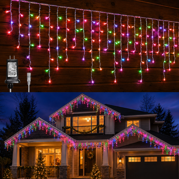 Lapalife 35.4ft 432 LED Icicle Christmas Lights Outdoor, 72 Drops Connectable Icicle String Lights with 8 Modes & Timer, IP44 Waterproof Roof Eaves Fairy Lights for Holiday Decor, Multicolor