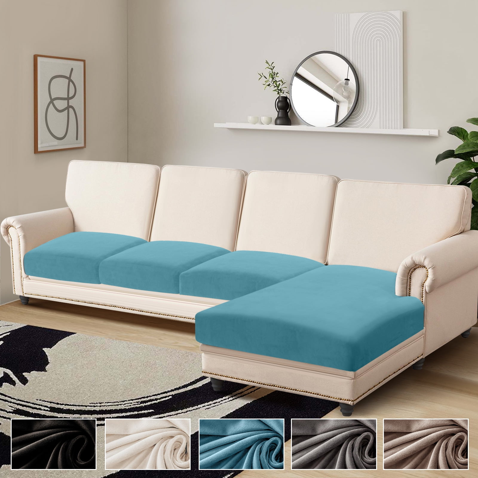 Lapalife 4 Piece Set Velvet Couch Cushion Cover Stretch Sofa Cover for