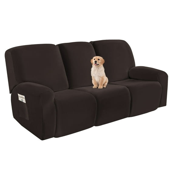 Lapalife 8-Pieces Recliner Sofa Covers Velvet Stretch Reclining Couch Covers for 3 Cushion Recliner Sofa Slipcovers, Brown