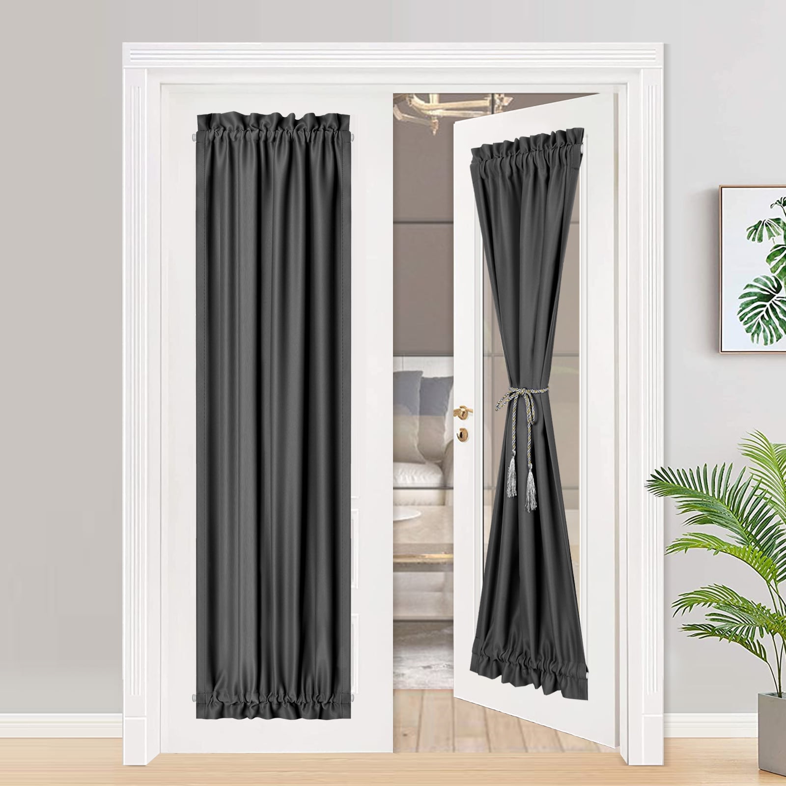 Lapalife Blackout Door Curtains 24 X 72 Inch French Curtain Thermal Insulated Privacy Panel Rod Pocket Glass Black 1 Com