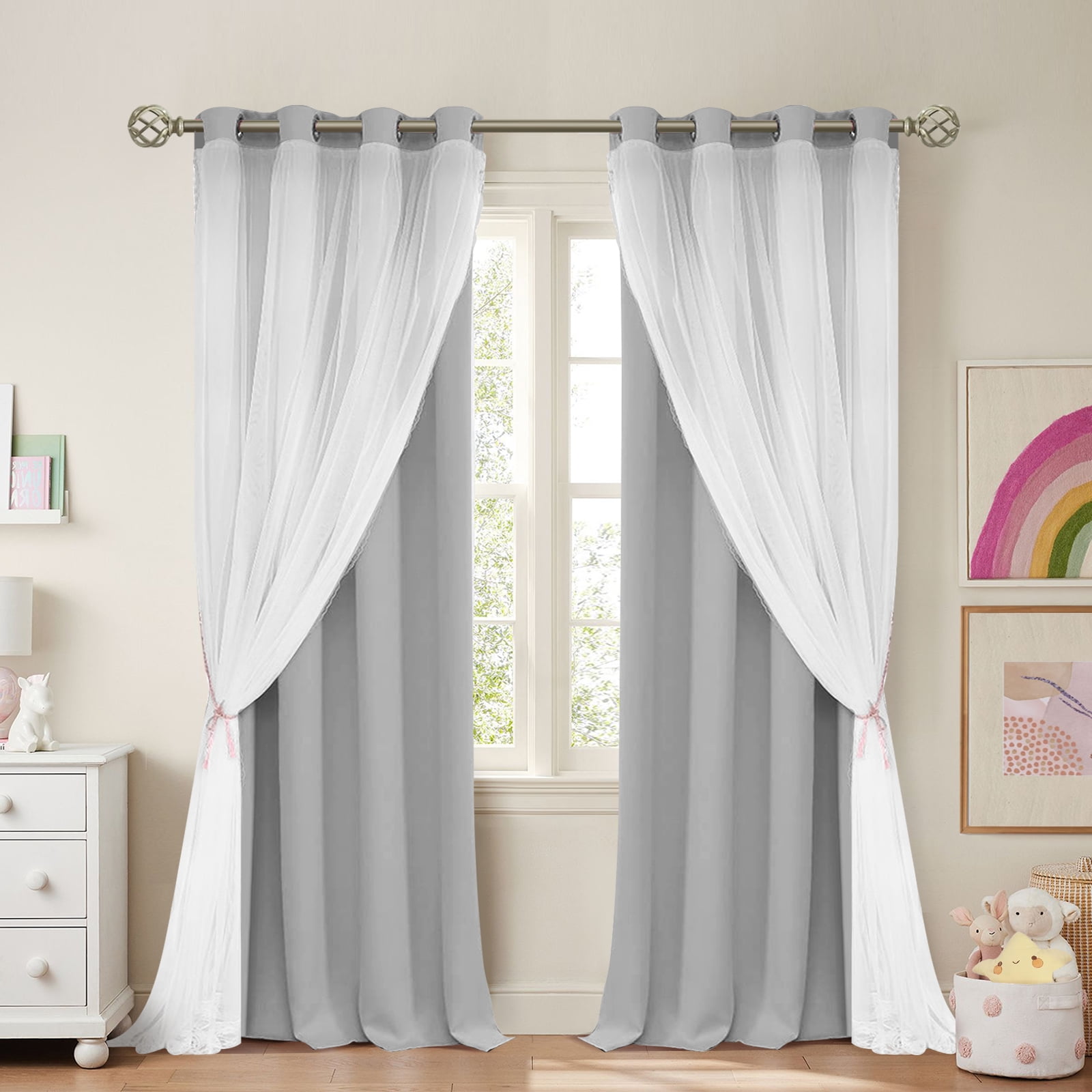 Lapalife Blackout Double Layer Curtains 84inches with Sheer Thermal ...