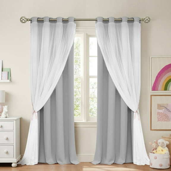 Lapalife Blackout Double Layer Curtains 84inches with Sheer Thermal Insulated Grommet Window Panel for Nursery Bedroom Living Room, 1 Panel