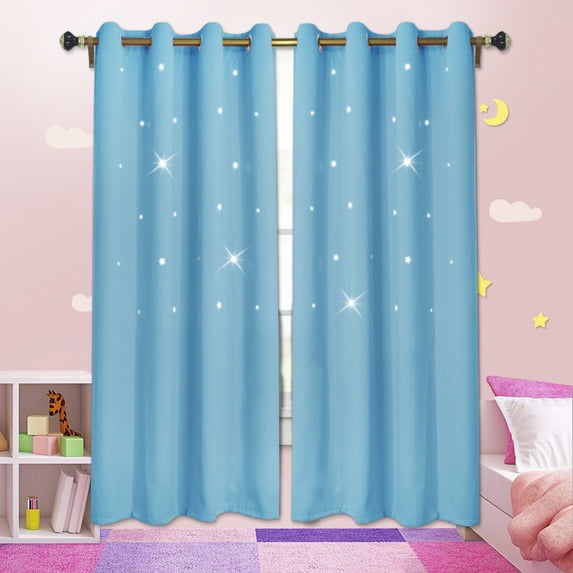 Lapalife Blackout Star Curtains for Kids Room, Hollow Cut Out Star Grommet Windows Curtains for Nursery, 1 Panel, Sky Blue, 52''x 63''