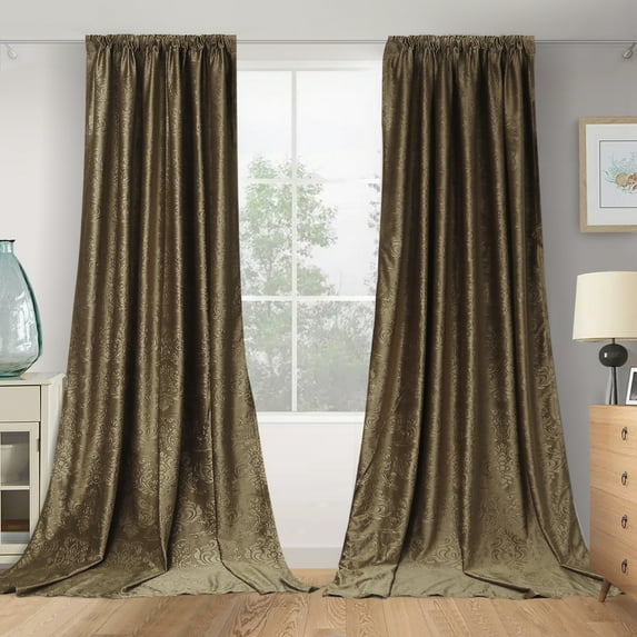 Lapalife Blackout Velvet Curtains, Moroccan Damask Pattern Rod Pocket Thermal Insulated Velvet Curtain Drapes for Living Room, 2 Panels, 52"x 96", Taupe Brown
