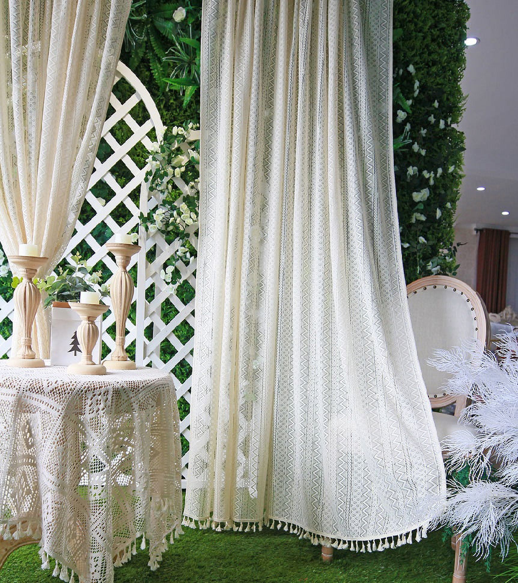 Lapalife Boho Curtains for Bedroom Windows Sheer Curtains Crochet ...