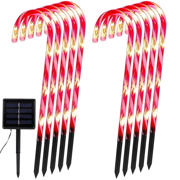 Lapalife Christmas Candy Cane Lights Solar Powered Outdoor, 10 Pack Pathway Marker Candy Lights Waterproof with Stakes for Garden Patio Outdoor Christmas Decorations