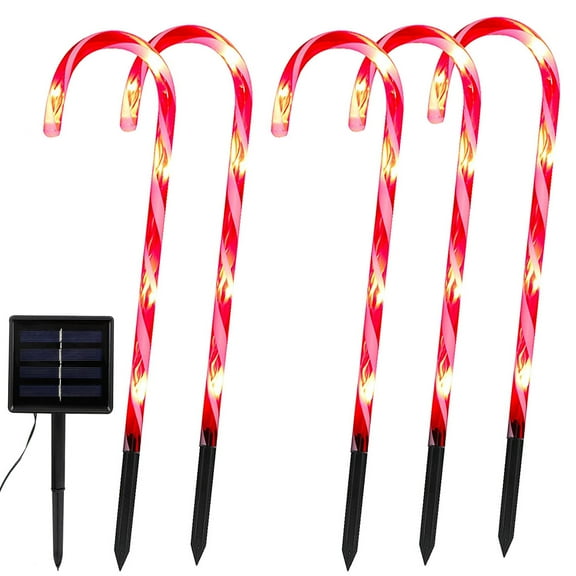 Lapalife Christmas Candy Cane Lights Solar Powered Outdoor, 5 Pack Pathway Marker Candy Lights Waterproof with Stakes for Garden Patio Outdoor Christmas Decorations