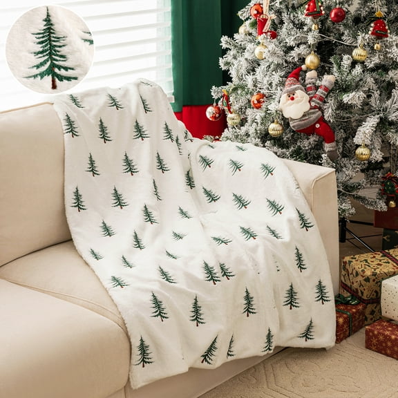 Lapalife Christmas Tree Embroidered Shaggy Throw Blanket, Soft Fluffy Christmas Blanket for Bed, Sofa, Couch, Decoration Gift Blanket 50"x 60"