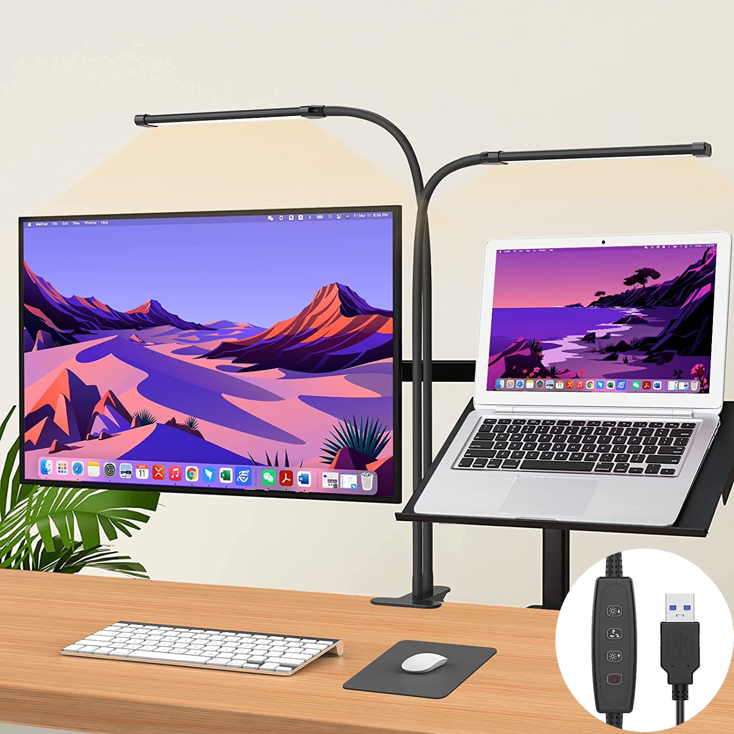 Lapalife Dual Heads Desk Lamp Dimmable 3 Colour 10 Brightness Levels 27.6inch Flexible Gooseneck Lamp Easy Clip on Reading Light Led Table Lamp for Home Office