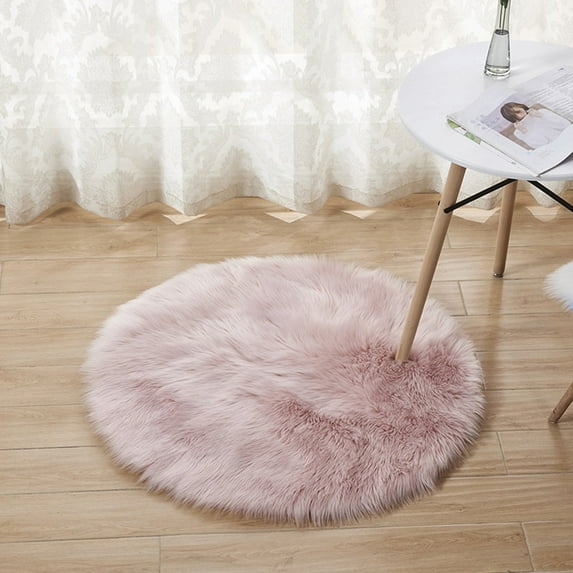 Lapalife Faux Sheepskin Area Rugs Fluffy Shaggy Round Rug Ultra Soft Carpets Washable Rug for Bedroom, Nursery Room,Luxury Living Room Decor, Pink, Diameter 18''
