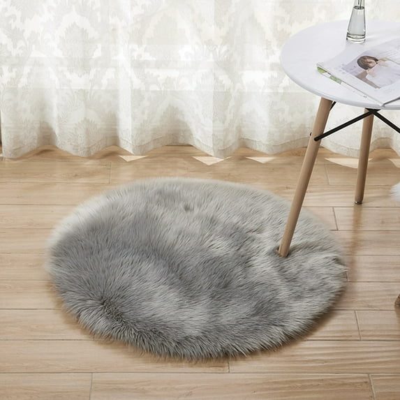 Lapalife Faux Sheepskin Area Rugs Fluffy Shaggy Round Rug Ultra Soft Carpets Washable Rug for Bedroom, Nursery Room,Luxury Living Room Decor, Light Gray, Diameter 23''
