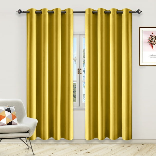 Lapalife Faux Silk Satin Blackout Curtains Thermal Insulated Noise Reducing Grommet Top for Bedroom Living Room, Gold, 52"x 84", 1 Panel