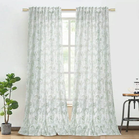 Lapalife Floral Sheer Curtains, 84 inch Length 2 Panels Brocade Cotton French Farmhouse Light Filtering Window Sheers, Sage Green