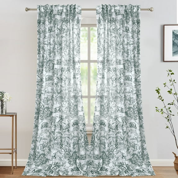 Lapalife Floral Sheer Curtains, 96 inch Length 2 Panels Brocade Cotton French Farmhouse Light Filtering Window Sheers, Charcoal Grey