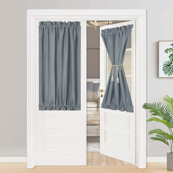 Lapalife French Door Curtains, 52 x 40 inch Rod Pocket Thermal Blackout Door Curtains Privacy for Doors with Glass Window, Gray, 1 Panel