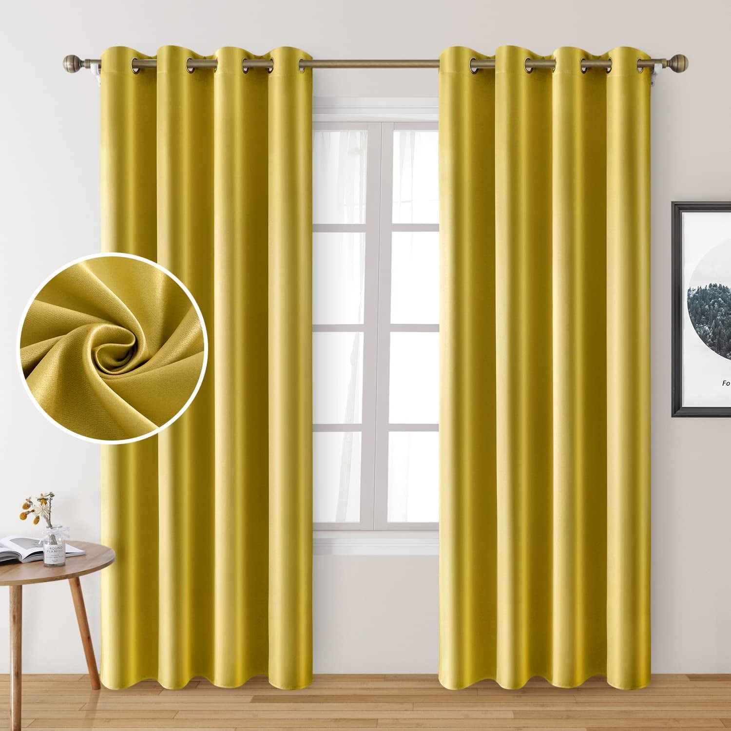 Lapalife Gold Curtains for Bedroom Silk Curtains Blackout Curtains Room