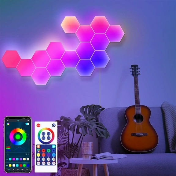 Lapalife Hexagon Light, Music Sync RGB Hexagon LED Wall Lights with APP & Remote Control Gift for Home Decor, Living Room, Bedroom, Gaming Room