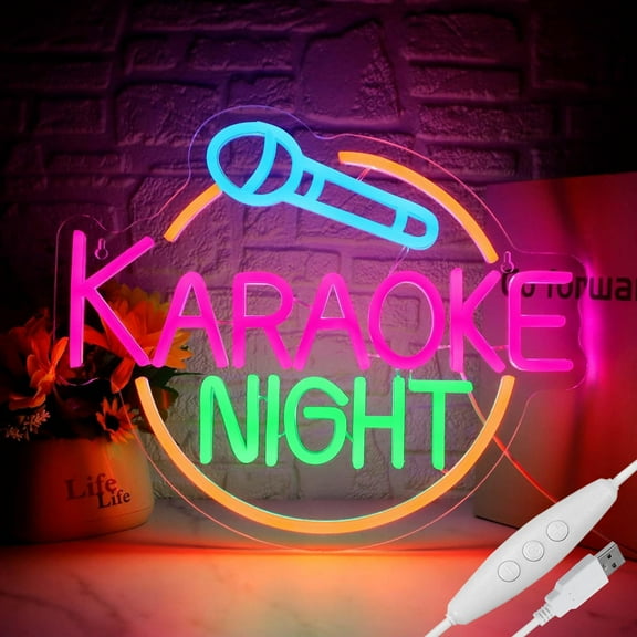 Lapalife Karaoke Night LED Neon Signs for Wall Decor, 14"x 11.8" LED Light Sign Dimmable with On/Off Switch USB Powered for Game Room Man Cave Bar Party Birthday