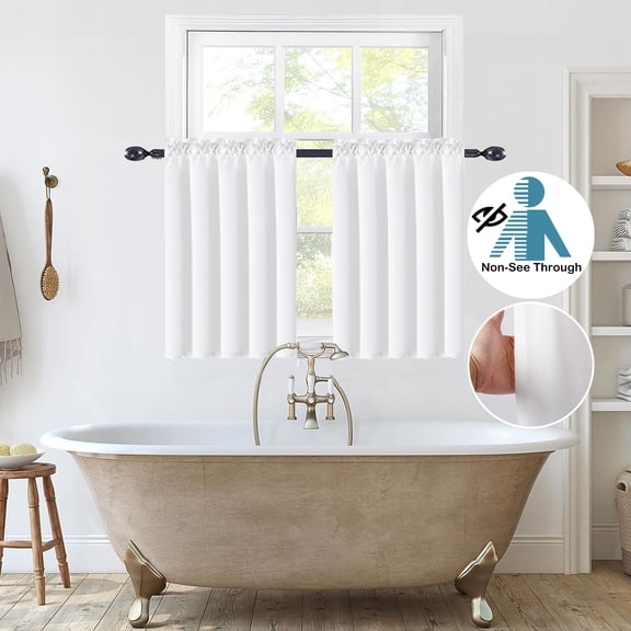 Lapalife Kitchen Curtains 2 Panel White Sheer Short Curtains Non-See-Through Keep Privacy Small Window Curtains for Kitchen Bathroom Cafe