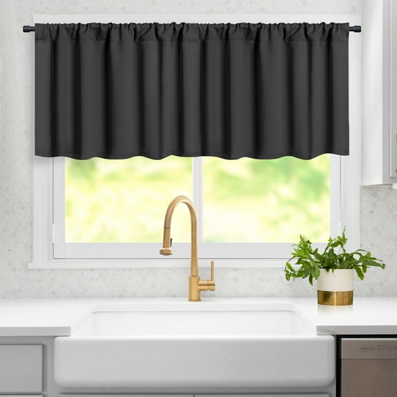 Lapalife Kitchen Valance Farmhouse Window Valance 18 inch Rod Pocket Kitchen Curtain, Black, 2 Panels